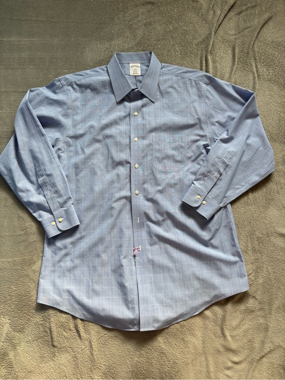 Brooks Brothers Dress Shirt Mens 17 2/3 Blue Plaid Regent 1818 Non Iron Cotton